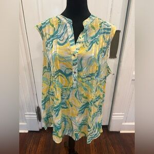 Cocomo Woman Sleeveless Summer V Neck 3/4 Button Down Blouse Sz 3X